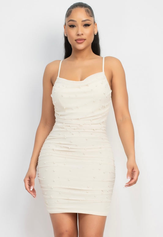 Pearl Cream Ruched Dress